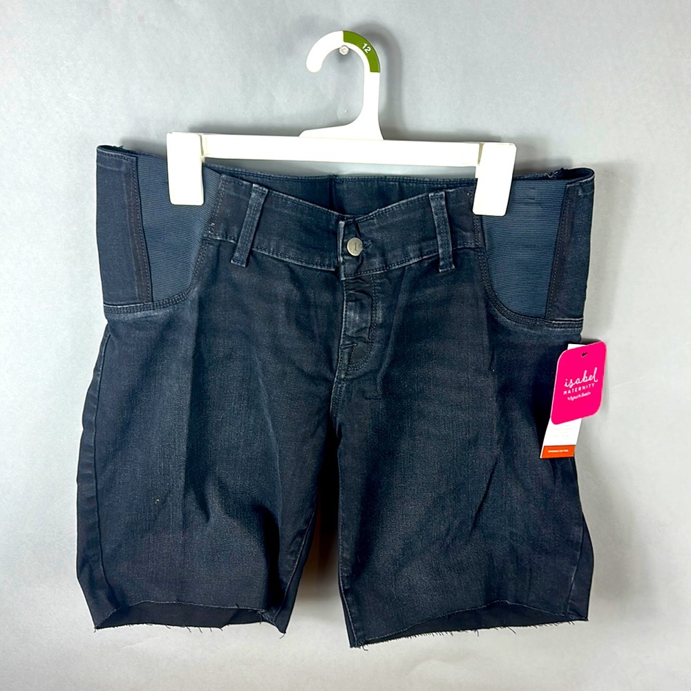 Women’s black maternity jean shorts.